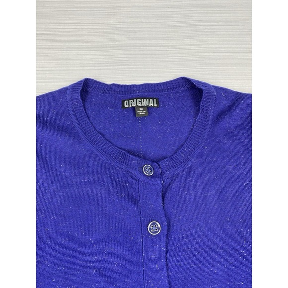 Nicole Miller‎ Original Women's Cardigan Sweater Metallic Threads Medium Blue - Picture 3 of 9